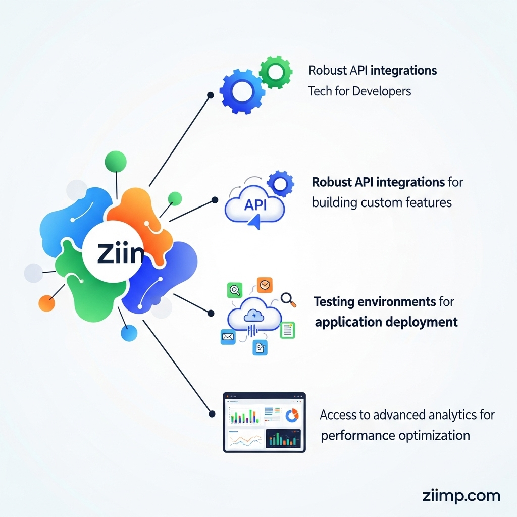 Benefits of Ziimp.com Tech for Developers 
(Robust API integrations for building custom features 
Testing environments for application deployment 
Access to advanced analytics for performance optimization )
