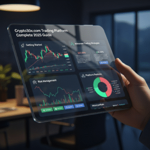 Crypto 30x .com trading platform dashboard showing market charts and portfolio stats.