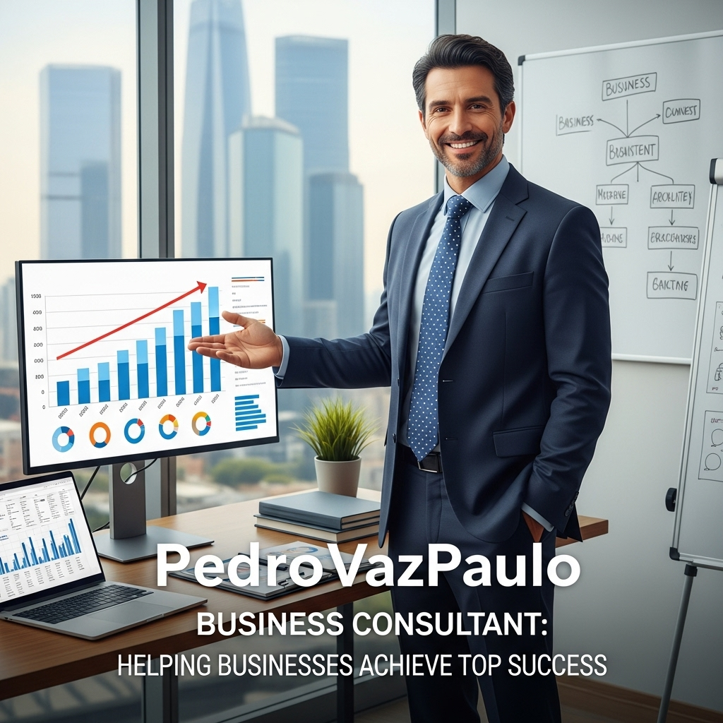 PedroVazPaulo business consultant presenting growth strategy for achieving top business success